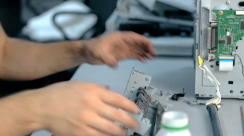 Close up shot Worker clean electronic stuff Stock Footage 65511981