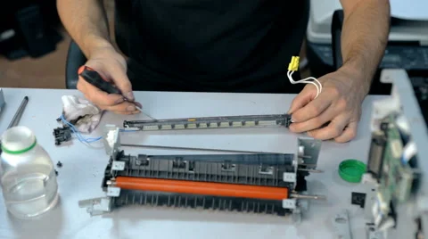 Close up shot Worker clean electronic stuff Stock Footage 65512055