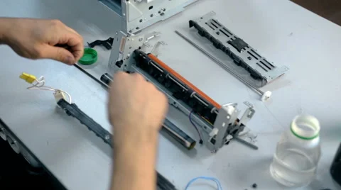 Close up shot Worker clean electronic stuff Stock Footage 65512066