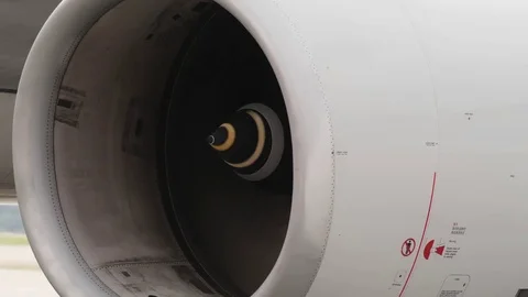 Close up shot of working jet engine. Airplane engine Stock Footage 81880799