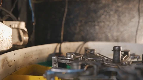 Close up shot of a working mechanism of automatic film developing machine Stock Footage 126933670