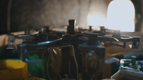 Close up shot of a working mechanism of automatic film developing machine Stock Footage 126933808