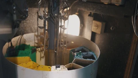 Close up shot of a working mechanism of automatic film developing machine Stock Footage 126934048