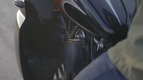Close-up shot of working motorcycle engine Stock Footage 123580208