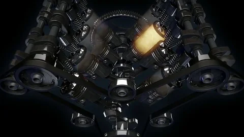 Close-up shot of a working V8 engine Stock Footage 82836193