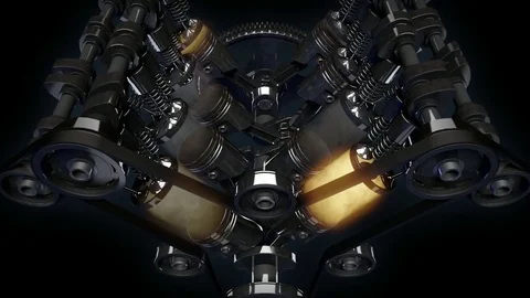 Close-up shot of a working V8 engine Stock Footage 82856470