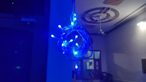 Close-up shot of wrapped up green LED string Stock-Footage 247734729