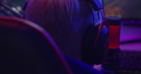 Close up shot, young boy is playing games in his room Stock Footage 141922285