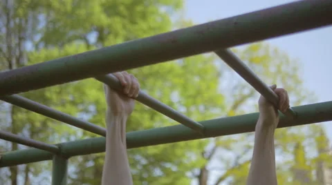 Close-up shot of young man training in nature Video stock 67254374