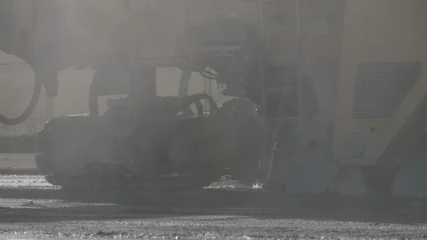 Close up shots of construction site during the rebuild of airfield runway Stock Footage 94827008