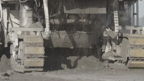 Close up shots of construction site during the rebuild of airfield runway Stock Footage 94827370