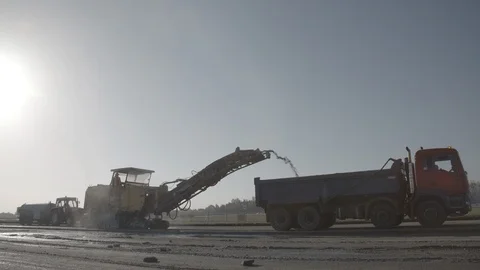 Close up shots of construction site during the rebuild of airfield runway Stock Footage 94827481