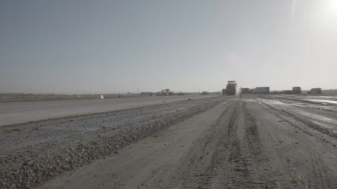Close up shots of construction site during the rebuild of airfield runway Stock Footage 94827491