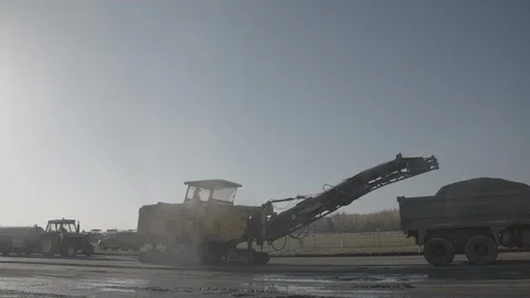 Close up shots of construction site during the rebuild of airfield runway Stock Footage 94827559