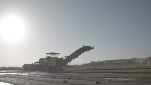 Close up shots of construction site during the rebuild of airfield runway Stock Footage 94827628
