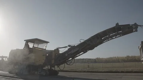 Close up shots of construction site during the rebuild of airfield runway Stock Footage 94827652