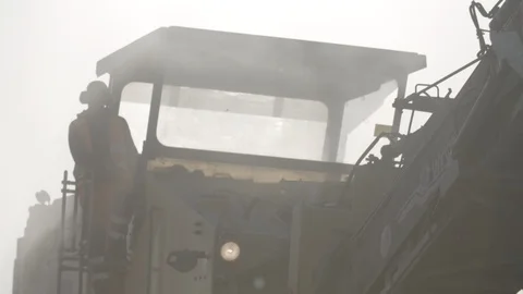Close up shots of construction site during the rebuild of airfield runway Stock Footage 94827668
