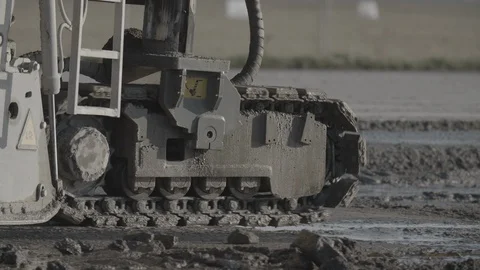 Close up shots of construction site during the rebuild of airfield runway Stock Footage 94827973