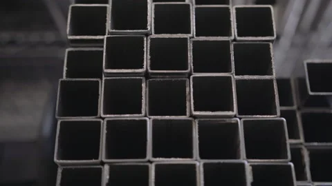 Close Up Shots Of Silver Square Metal Tubes 動画素材 147498342