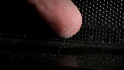 Close up. Showing finger layer of dust on table. Concept of cleaning. Dust stock Video stock 121572427