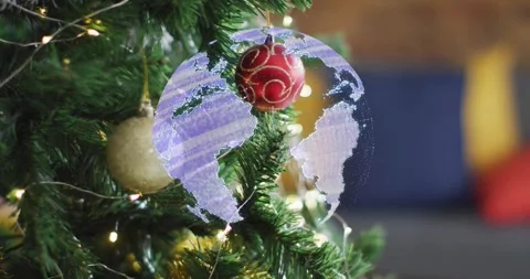Close-up showing holiday branch causing hologram forming, spinning into dotted Stock Footage 317835550