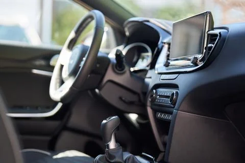Close up showing interior and dashboard of modern car Stock Photos