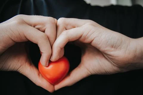 A close-up shows two hands forming a heart shape. Stock Photos