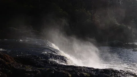 Close Up Side Angle View of Aasleagh Falls. Erriff, Ireland. 4K60 Stock Footage 239400737