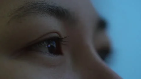 Close-up side face and eyes of a young woman looking at success Stock Footage 227856781