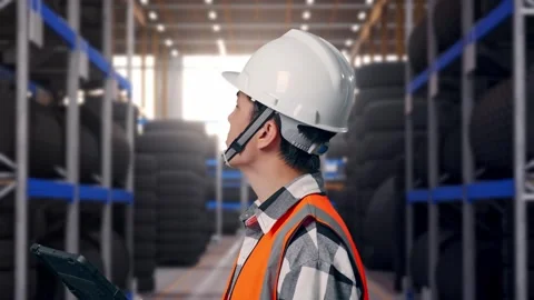 Close Up Side View Of Asian Male Engineer Looking At The Tablet In His Hand Stock Footage 341787272