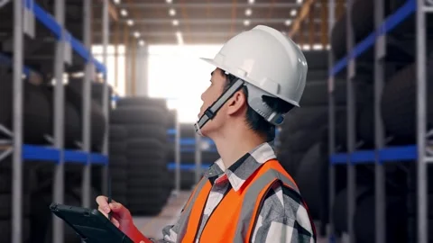 Close Up Side View Of Asian Male Engineer Taking Note On The Tablet Tire Stock Footage 341787301