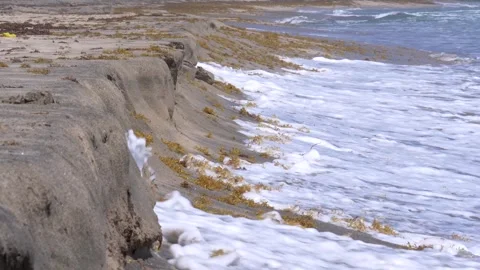 Close Side View of Black Sand Beach Erosion – Anse Charpentier, Martinique Stock Footage 317588659