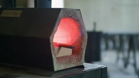 Close Side View of Burning Forge with Hot Metal – Workshop Background Stock Footage 313847698