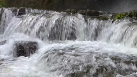Close-up side view of cascading waterfall rapidly flowing down Видео 201415167