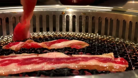 Close up , side view of cooking a fillet meat at restaurant Stock Footage 257873892