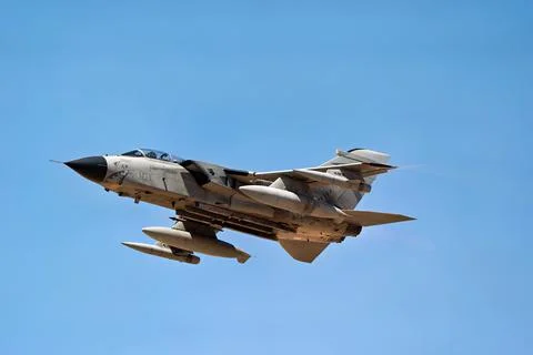 Close side view of an Italian Tornado IDS fighter in flight Stock Photos
