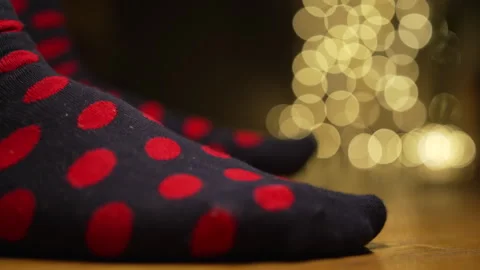 Close-up Side View of Man in Blue Polka Dot Socks Doing Toe Tapping Exercise Stock Footage 292463360