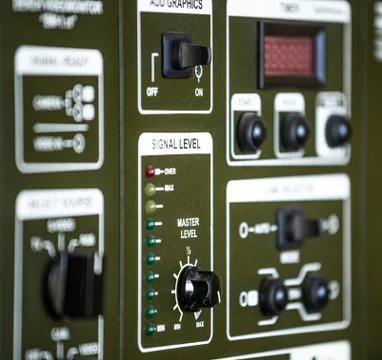 Close-up side view of panel of buttons and twirls Stock-Fotos