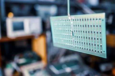 Close-up side view of a panel of SMD resistors Stock Photos