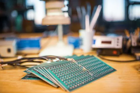 Close-up side view of a panel of SMD resistors Stock Photos