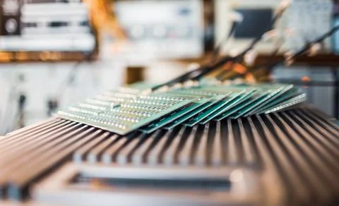 Close-up side view of a panel of SMD resistors Stock Photos