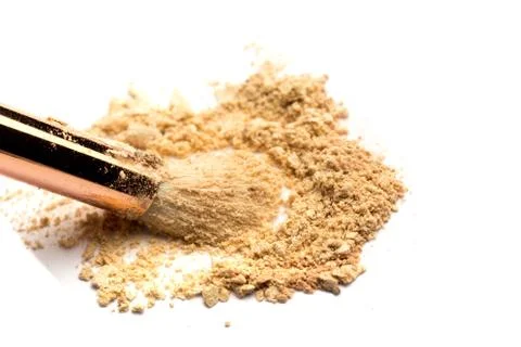 Close-up side view of professional make-up brush with natural bristle and bla Stock Photos