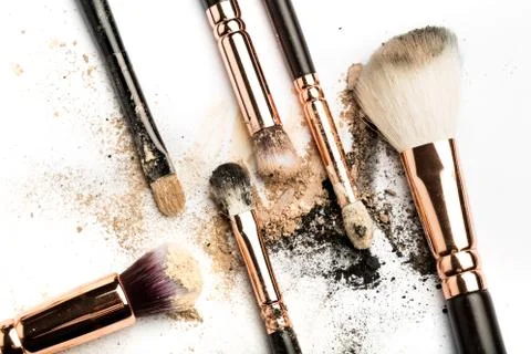 Close-up side view of professional make-up brush with natural bristle and bla Stock Photos