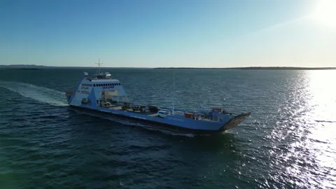 Close up side view of Vehicle Ferry sailing towards Stock Footage 281143101