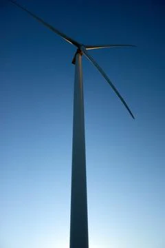 Close up, side view of a wind tower turbine electricity gererator, renewable  Stock Photos