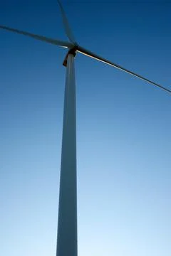 Close up, side view of a wind tower turbine electricity gererator, renewable  Stock Photos