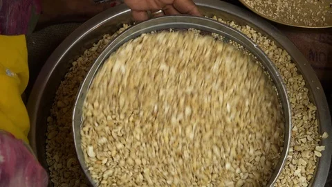 Close up of sieving wheat seeds Stock Footage 107624111
