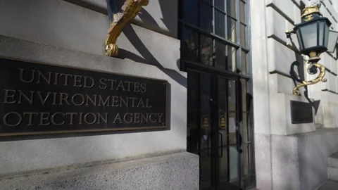 Close up of sign on the front of the US Environmental Agency building in Stock Footage 167684787