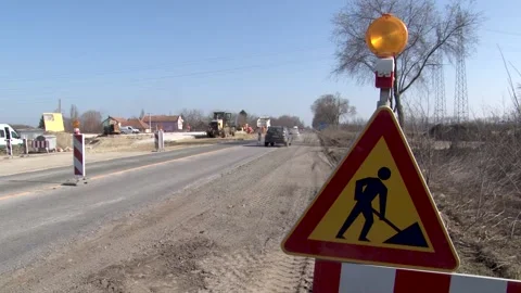 Close up of sign of road work Video stock 234139605