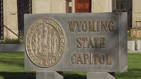 Close up of sign, The State Capitol Building, Cheyenne, Wyoming, USA Video stock 262632740